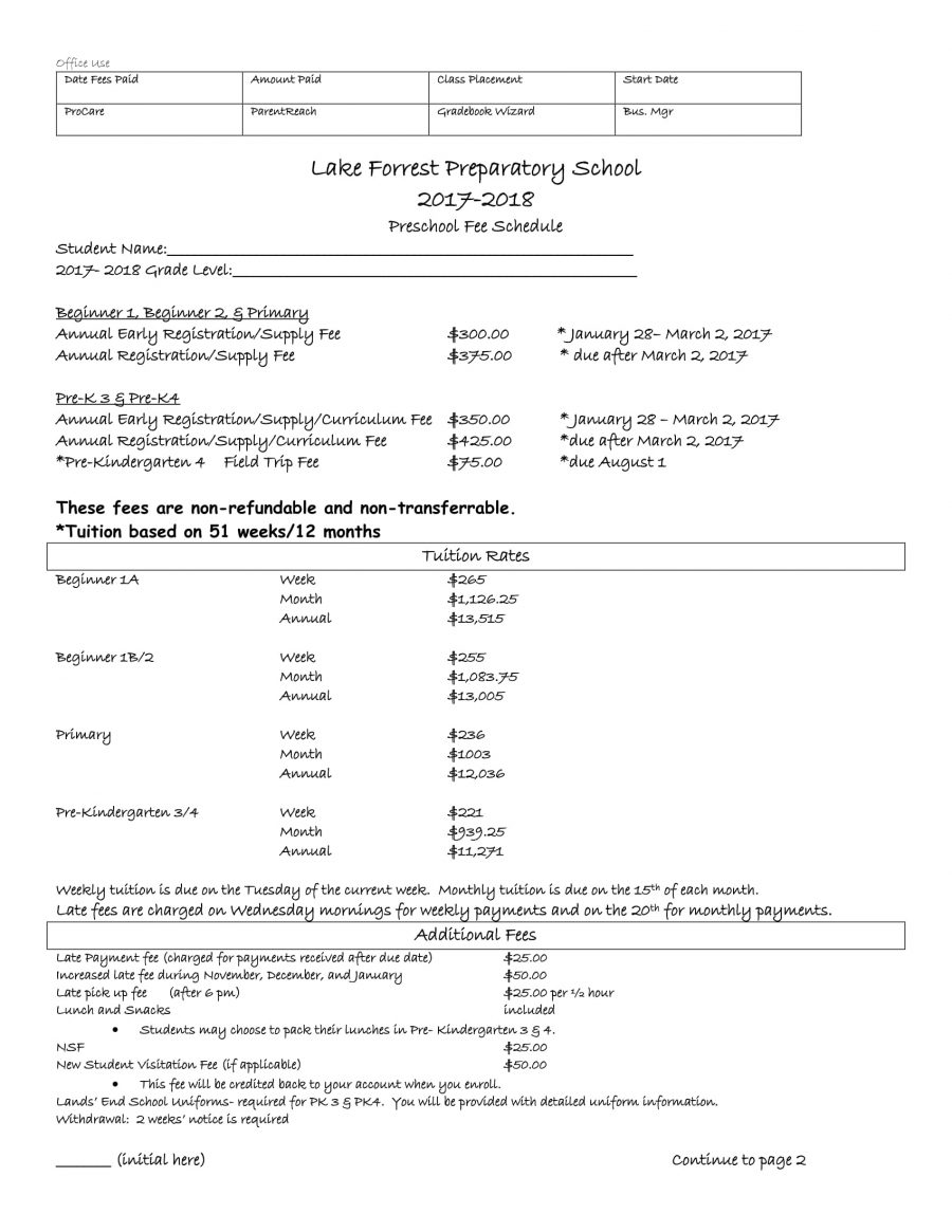 PreschoolFeeSchedule1 Lake Forrest Prep