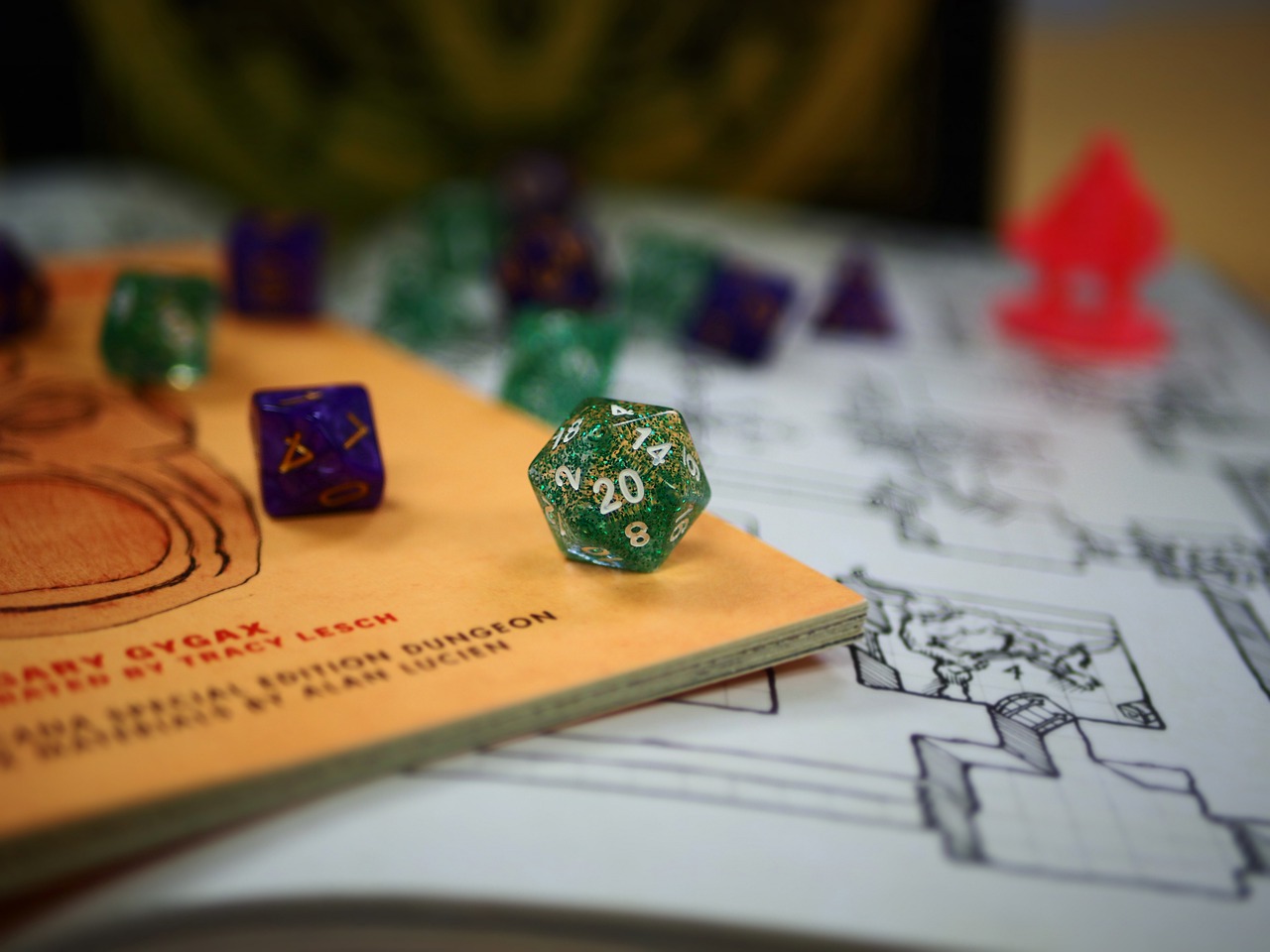 Dice on top of dungeons and dragons game