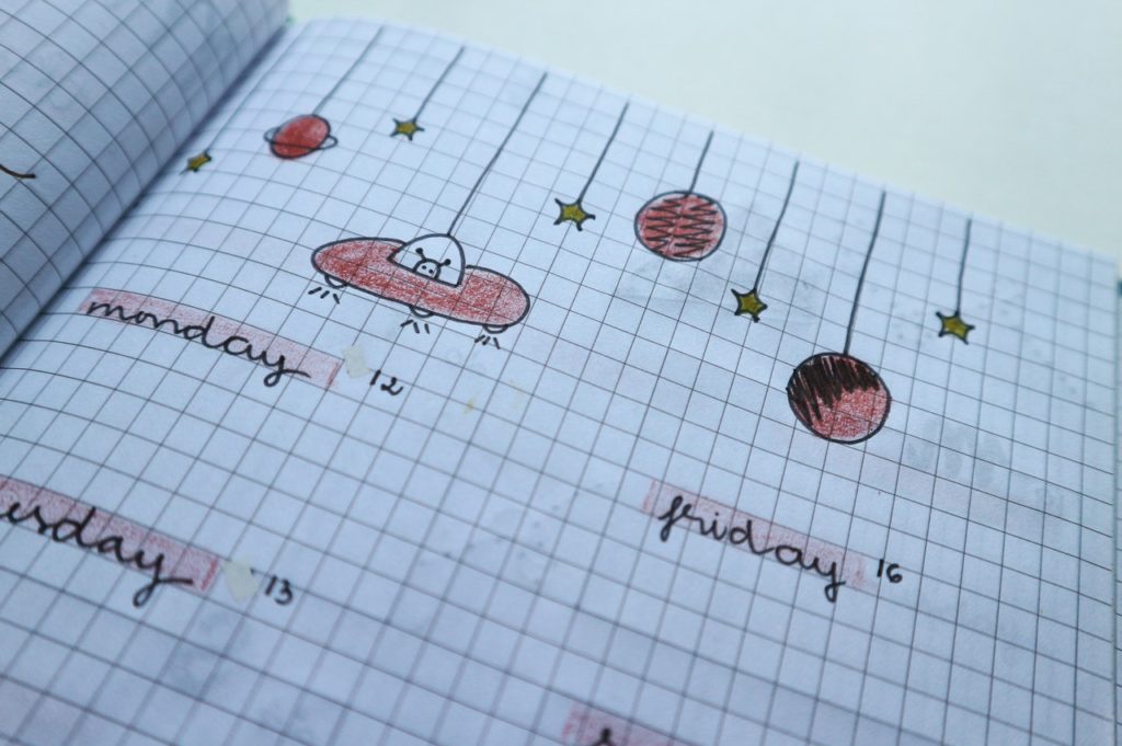 Bullet journal with space theme