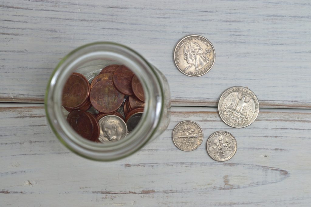 Coins inside of a jar