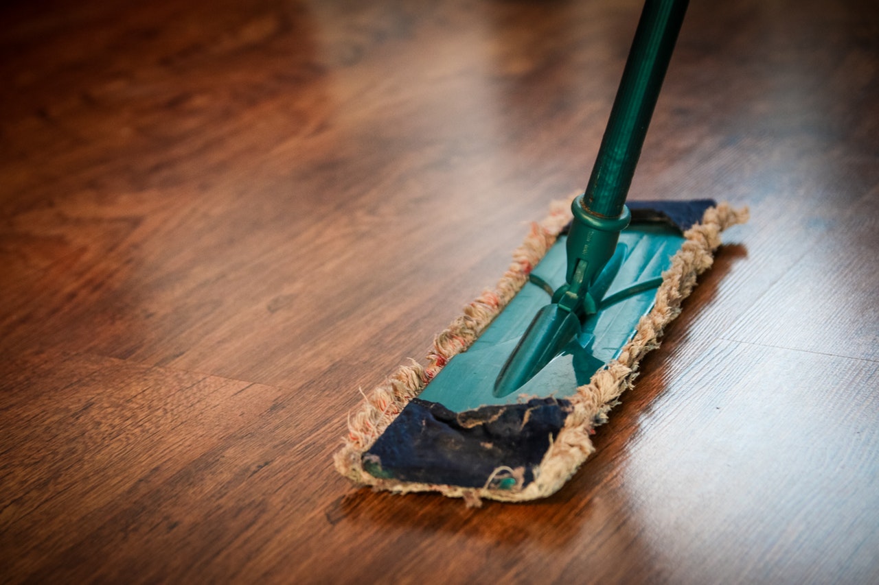 Swiffer on a brown floor