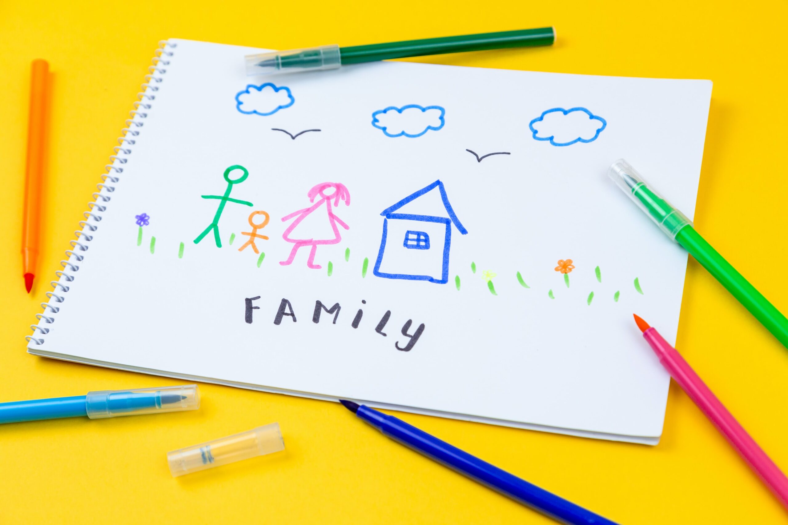 Child drawing of family using markers