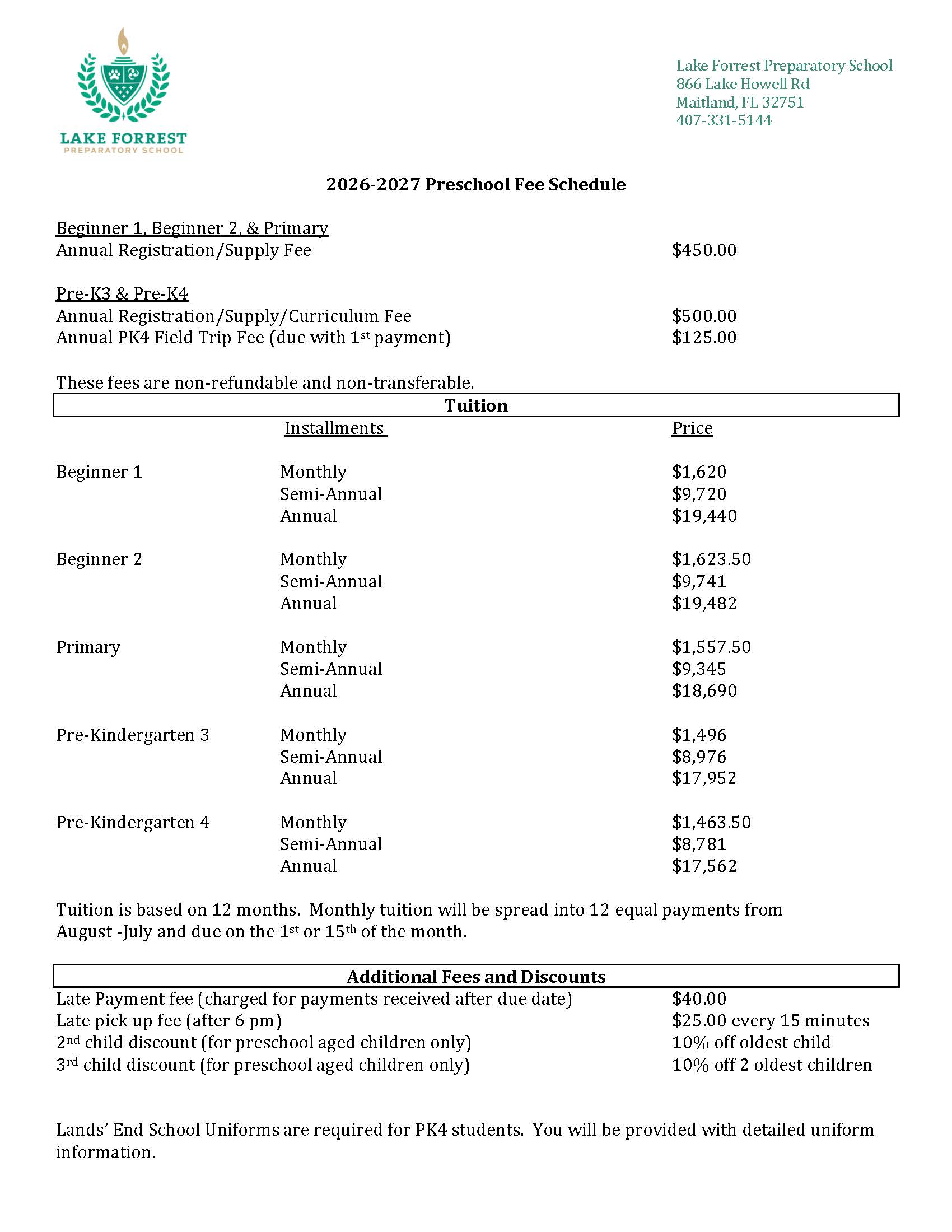 2026-2027 Preschool Fee Schedule 26-27 Preschool Fee Schedule. Click to view PDF.